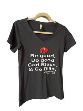 Next Level Apparel Black V-Neck Tee with White Slogan and Red Buffalo Graphic